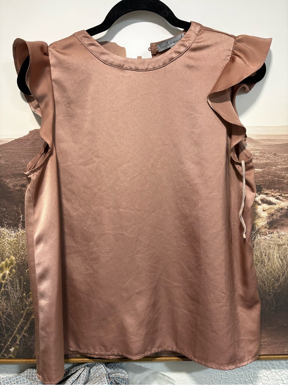 Wishlist Rose Gold Satin Ruffle Sleeve Blouse